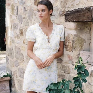With Jean White Puff Sleeve V-Neck Sundress